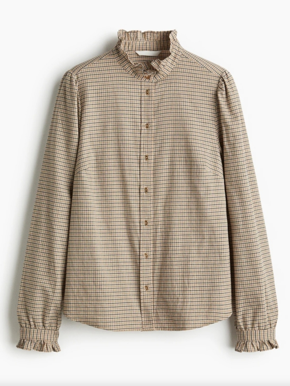 H&M Ruffled Collar Button-Front Plaid Blouse - Size XL